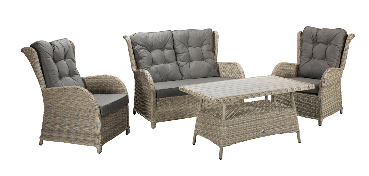 Signature Weave - Outdoor Furniture - Meghan - Four Seat Sofa Set With Supper Table In Creamy Grey Wicker With Pale Grey Cushions