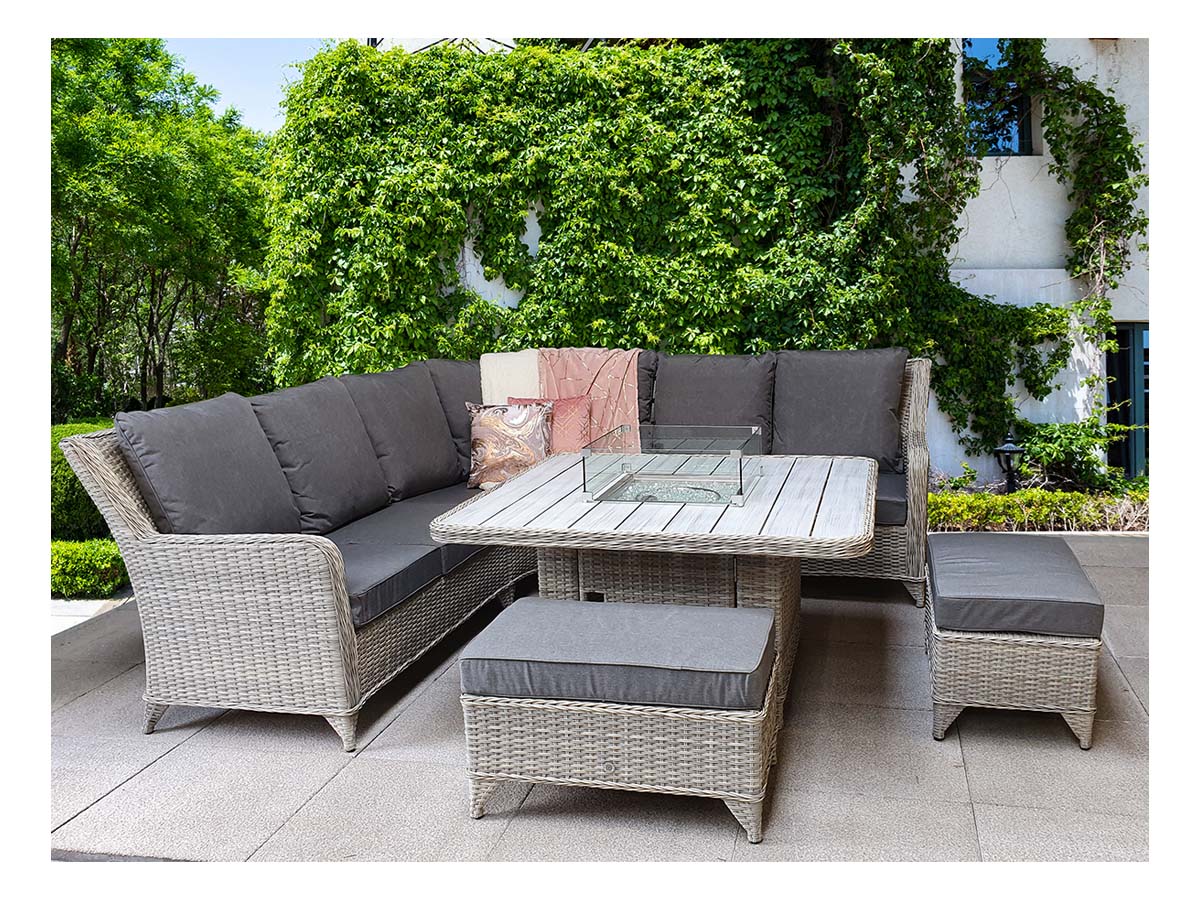 Signature Weave - Meghan Outdoor Corner Dining Sofa with Gas Fire Pit