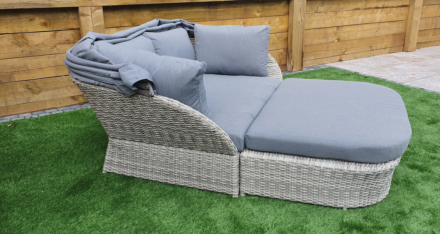 Signature Weave - Meghan Outdoor Daybed with Grey Canopy Hood