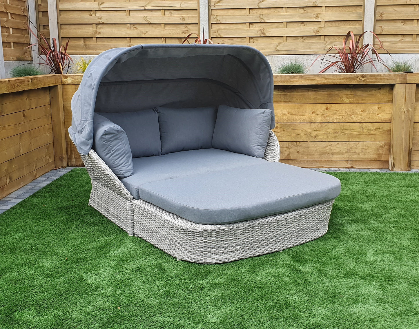 Signature Weave - Meghan Outdoor Daybed with Grey Canopy Hood