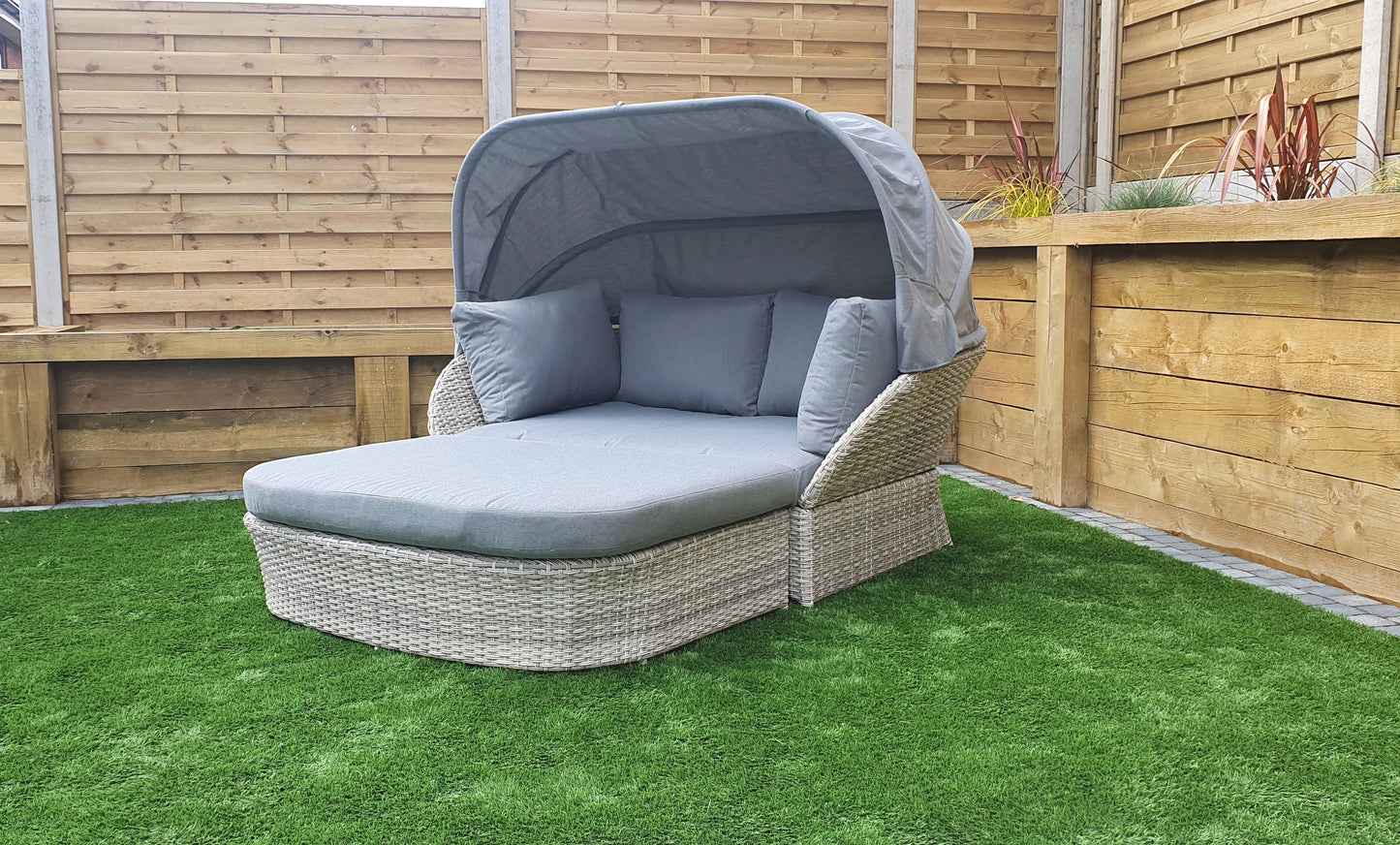 Signature Weave - Meghan Outdoor Daybed with Grey Canopy Hood