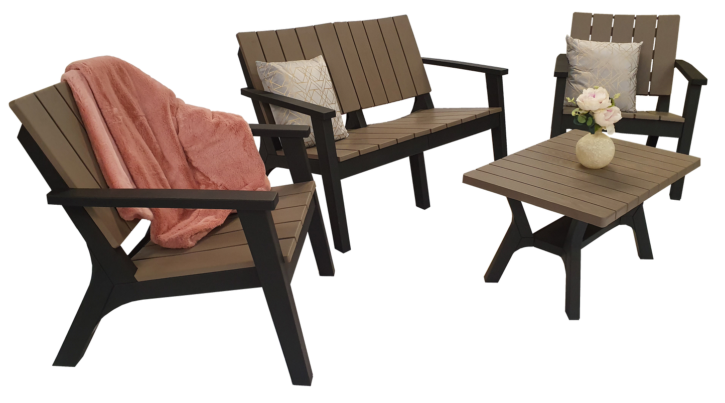 Signature Weave - Outdoor Furniture - Polly - 4 Seat Sofa Set In Moulded Plastic - 2 Tone Black & Grey