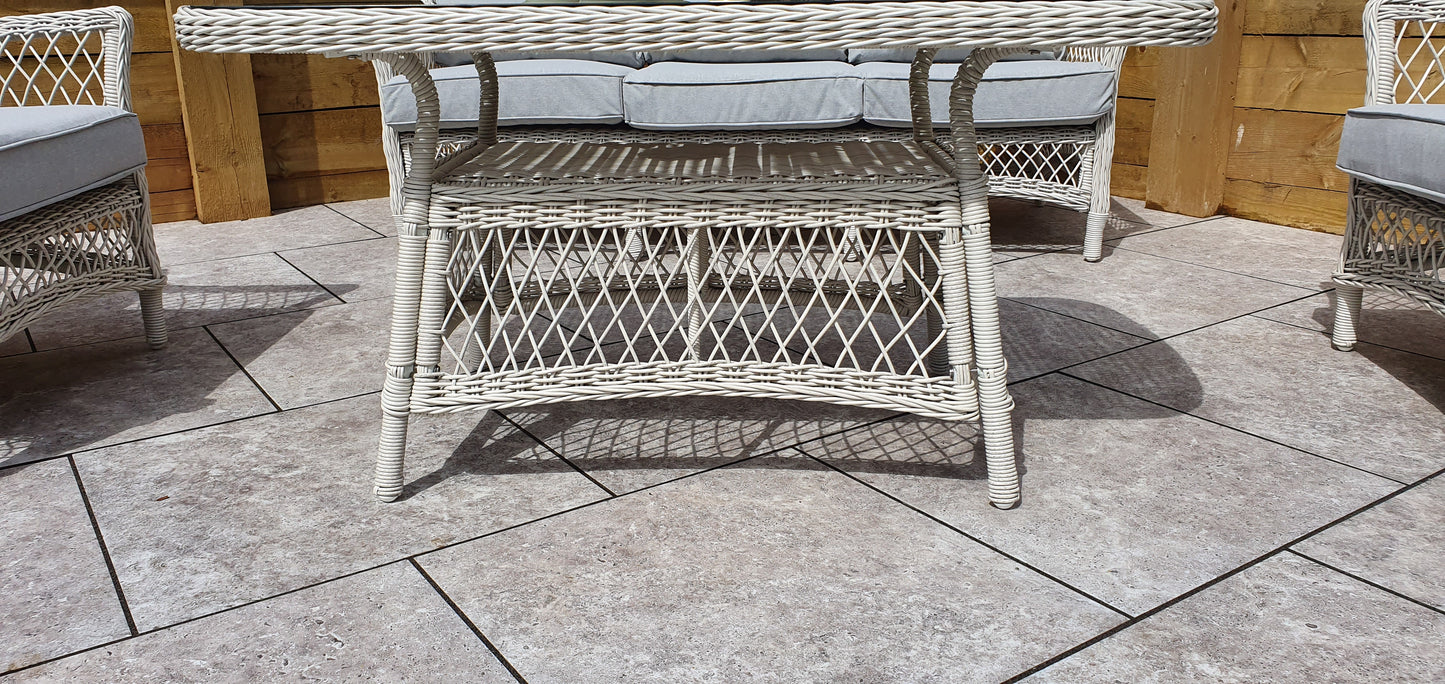Signature Weave - Outdoor Furniture - Rose - 5 Seat Sofa Set With Coffee Table In Soft White Wicker