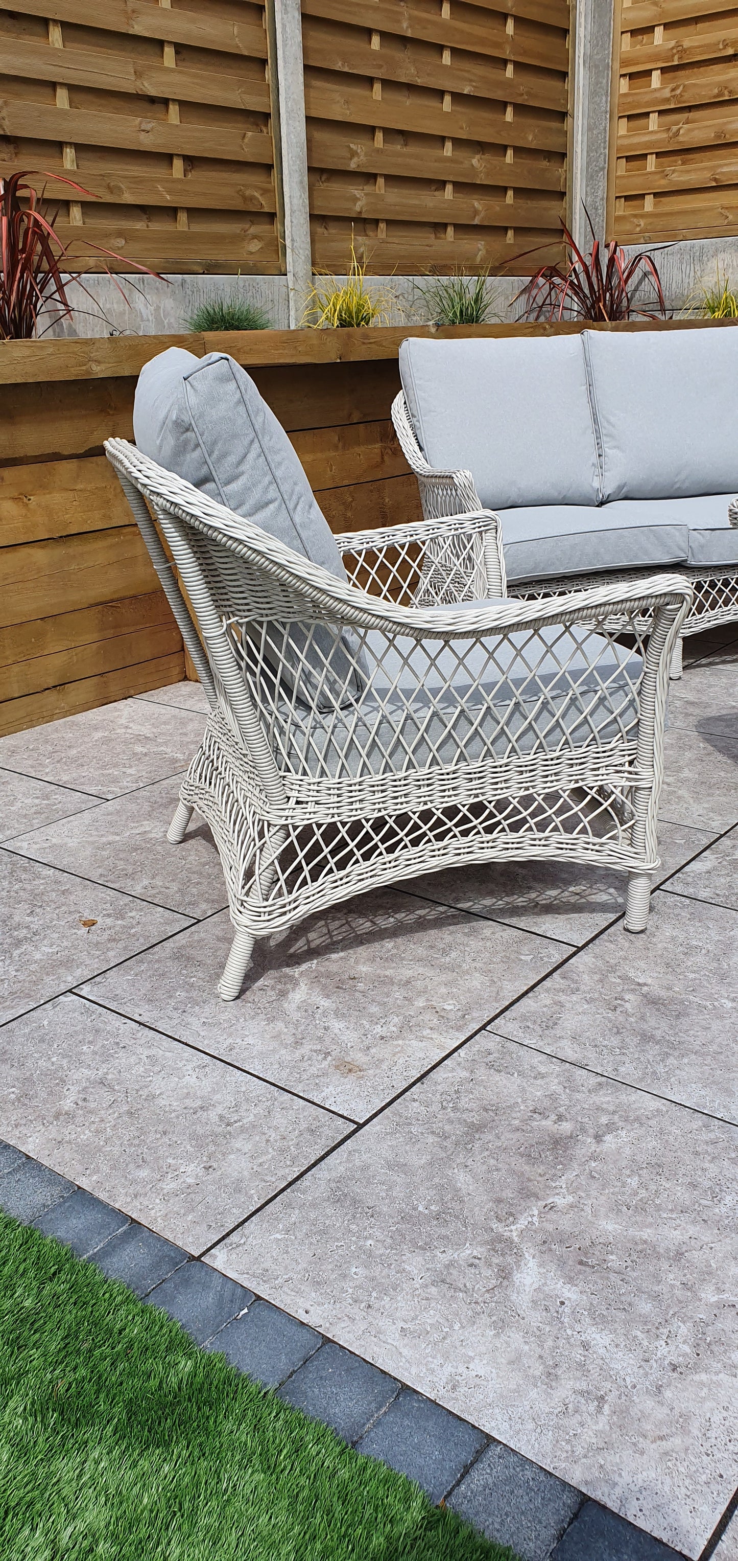 Signature Weave - Outdoor Furniture - Rose - 5 Seat Sofa Set With Coffee Table In Soft White Wicker