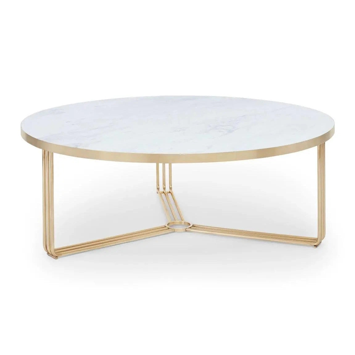 Finn White Marble Top & Brass Frame Large Round Coffee Table