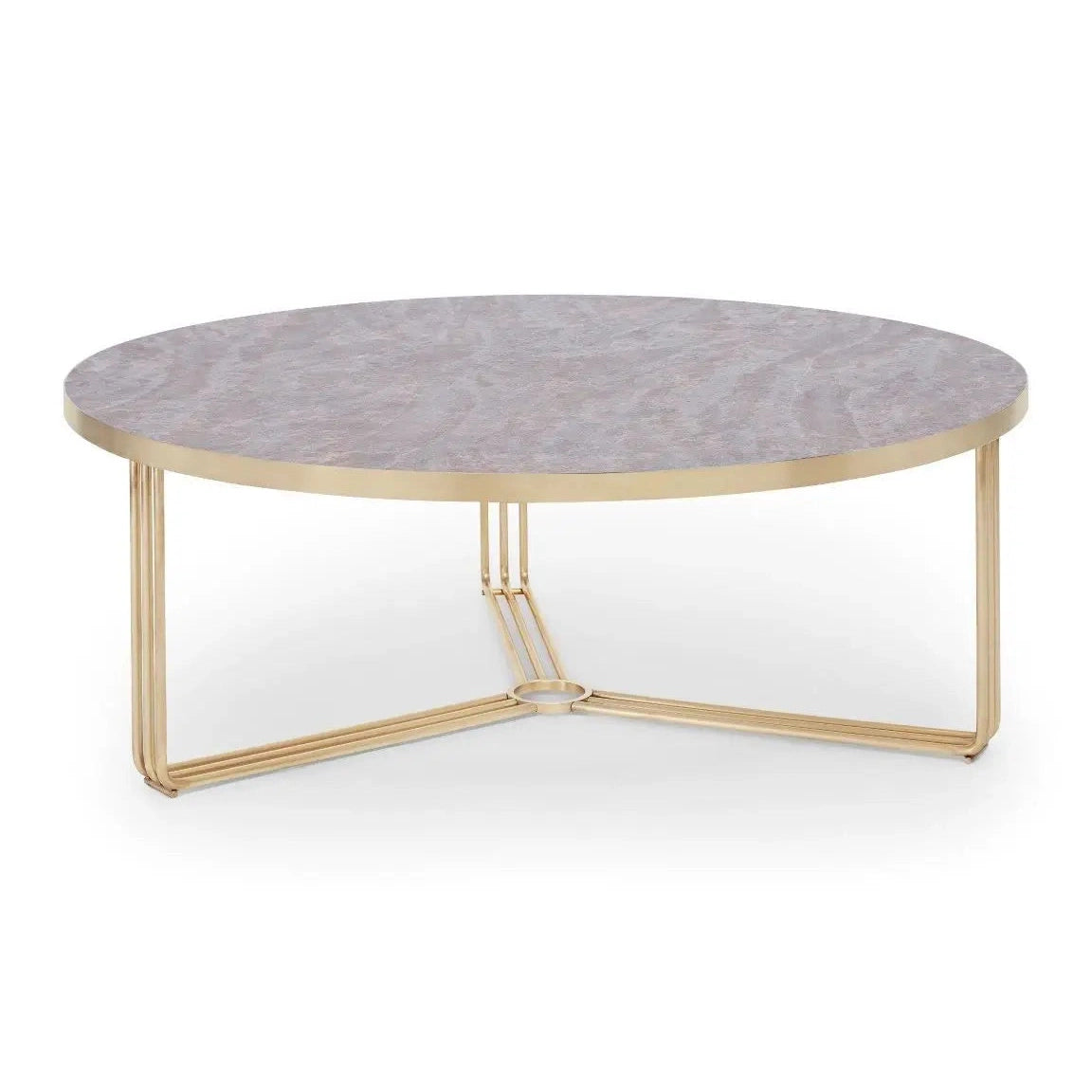 Finn Large Circular Coffee Table Dark Stone Laminate Top & Brass Frame Large Round Coffee Table