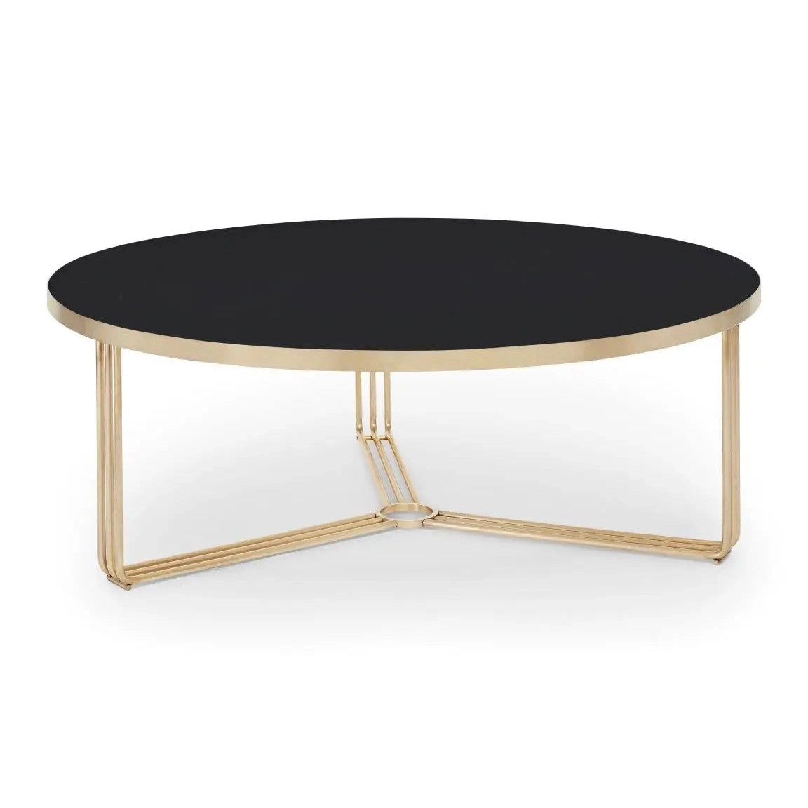 Finn Large Circular Coffee Table Black Glass Top & Brass Frame Large Round Coffee Table