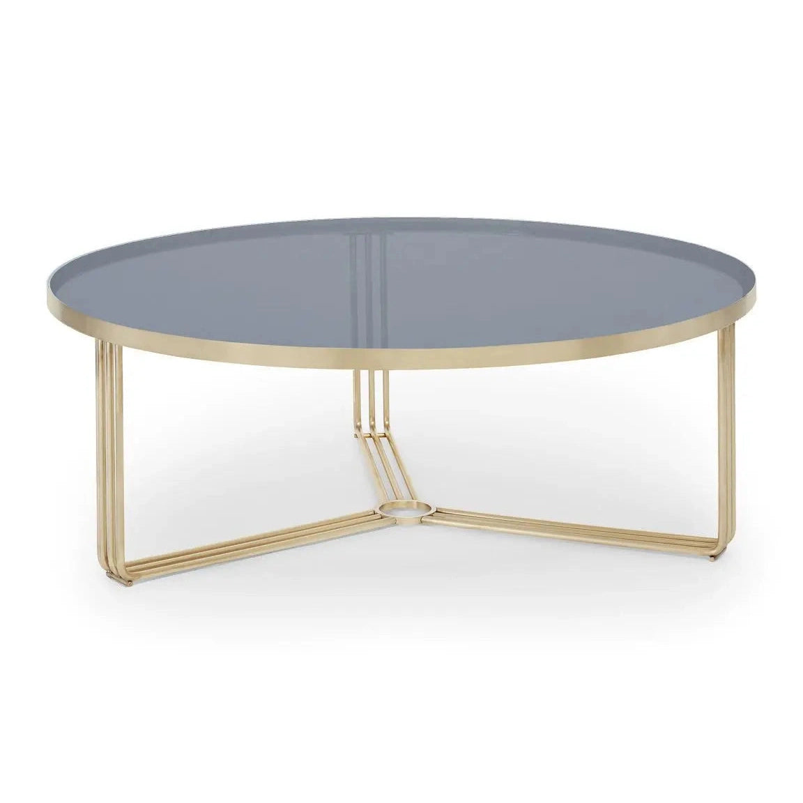 Finn Large Circular Coffee Table Smoked Glass Top & Brass Frame Large Round Coffee Table