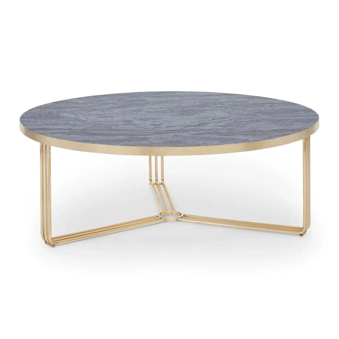 Finn Large Circular Coffee Table Dark Oak Top & Brass Frame Large Round Coffee Table