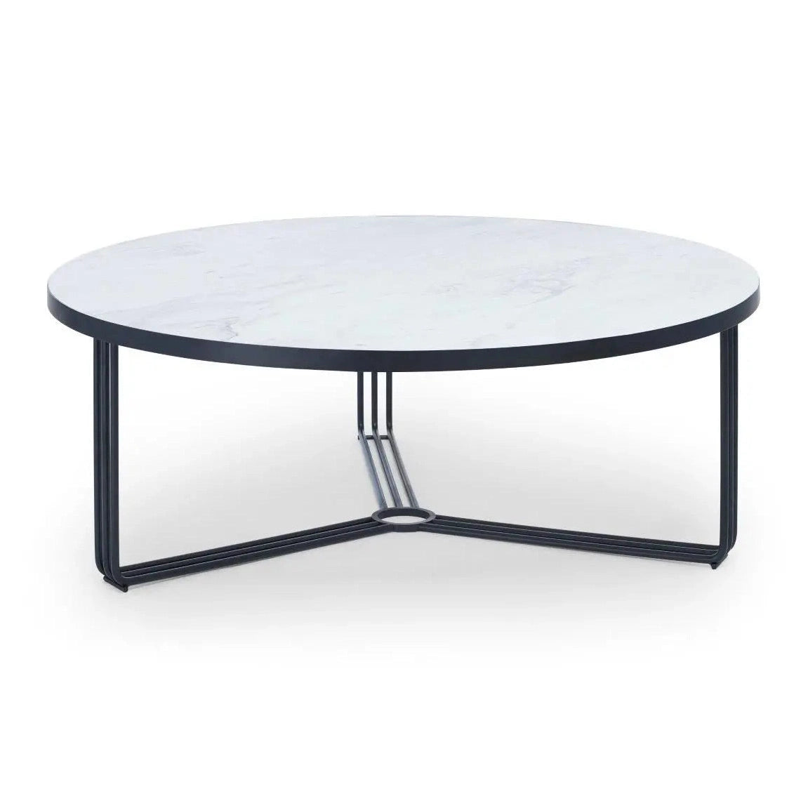 Finn Large White Marble Top & Black Frame Large Round Coffee Table