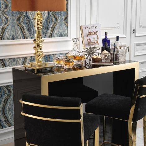 Drinks Cabinet - Bar Grimaldi - Gold Border & Black Glass by Eichholtz®