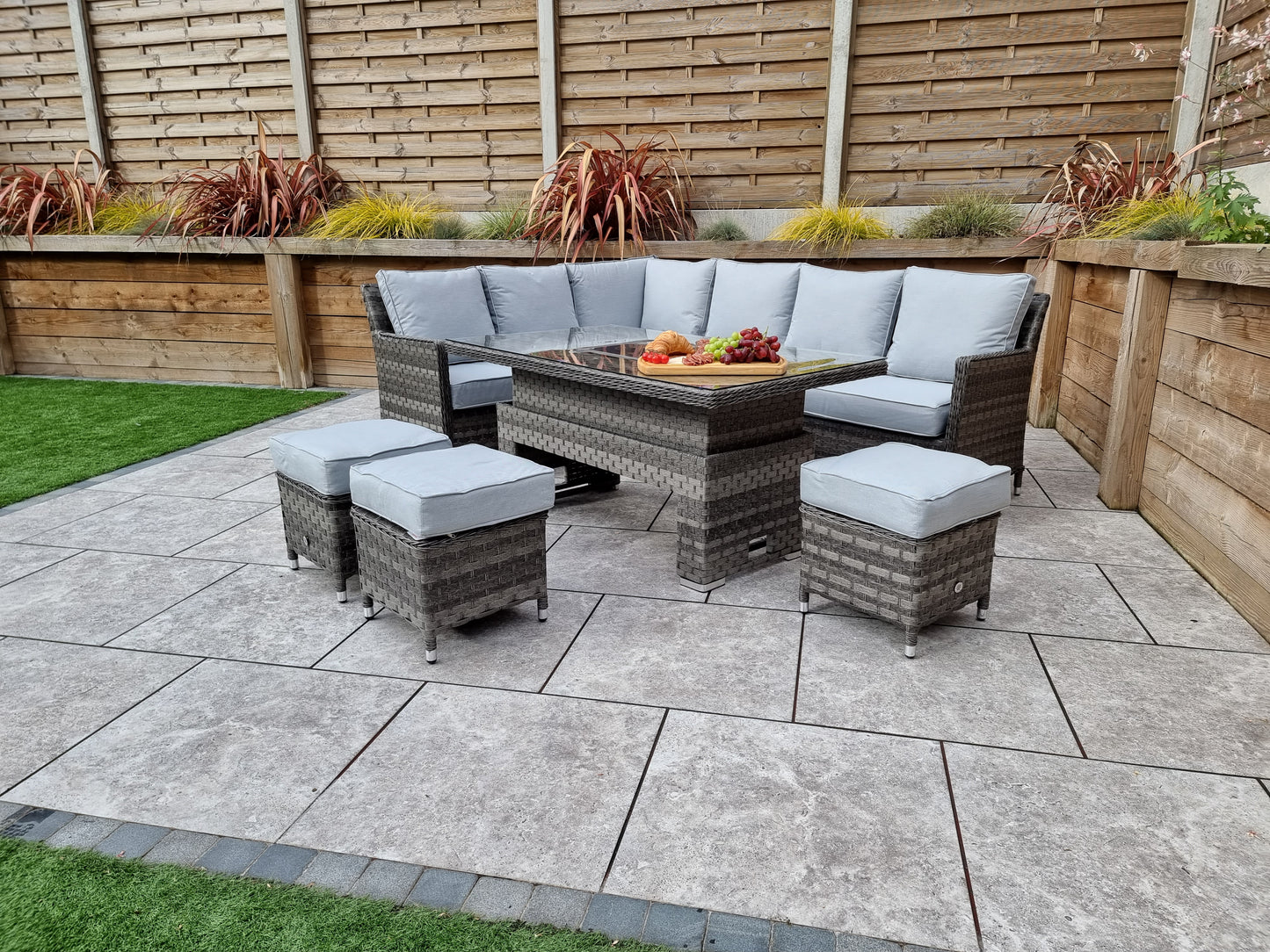 Signature Weave - Edwina Outdoor Grey Corner Sofa Dining Set with Lift Table & Ice Bucket