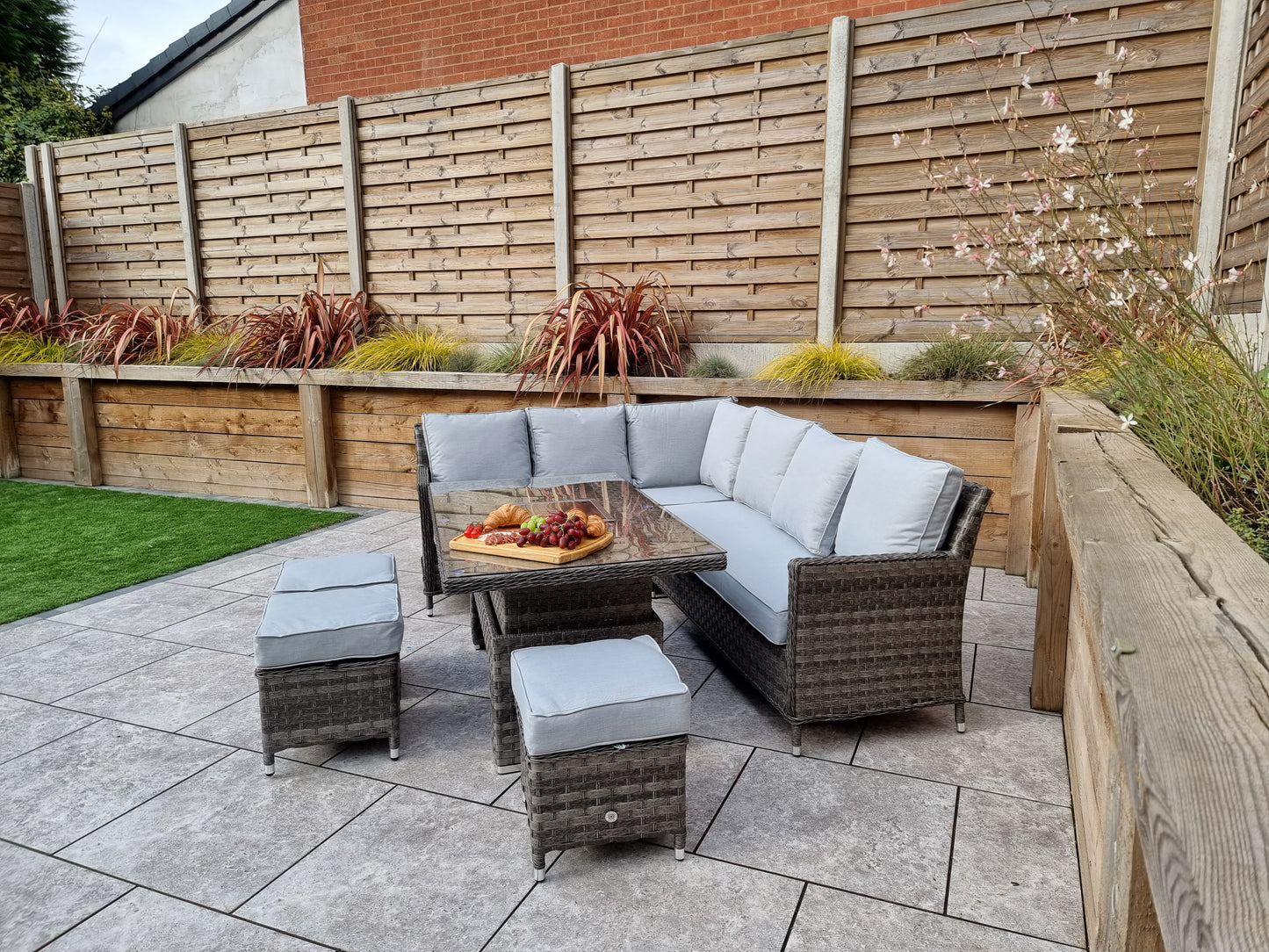 Signature Weave - Edwina Outdoor Grey Corner Sofa Dining Set with Lift Table & Ice Bucket