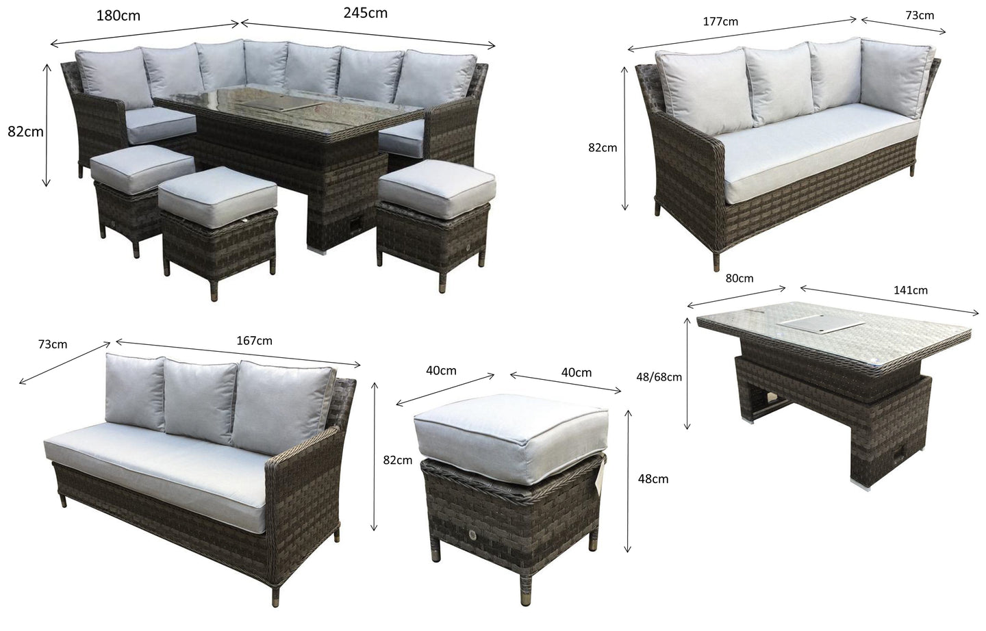 Signature Weave - Edwina Outdoor Grey Corner Sofa Dining Set with Lift Table & Ice Bucket