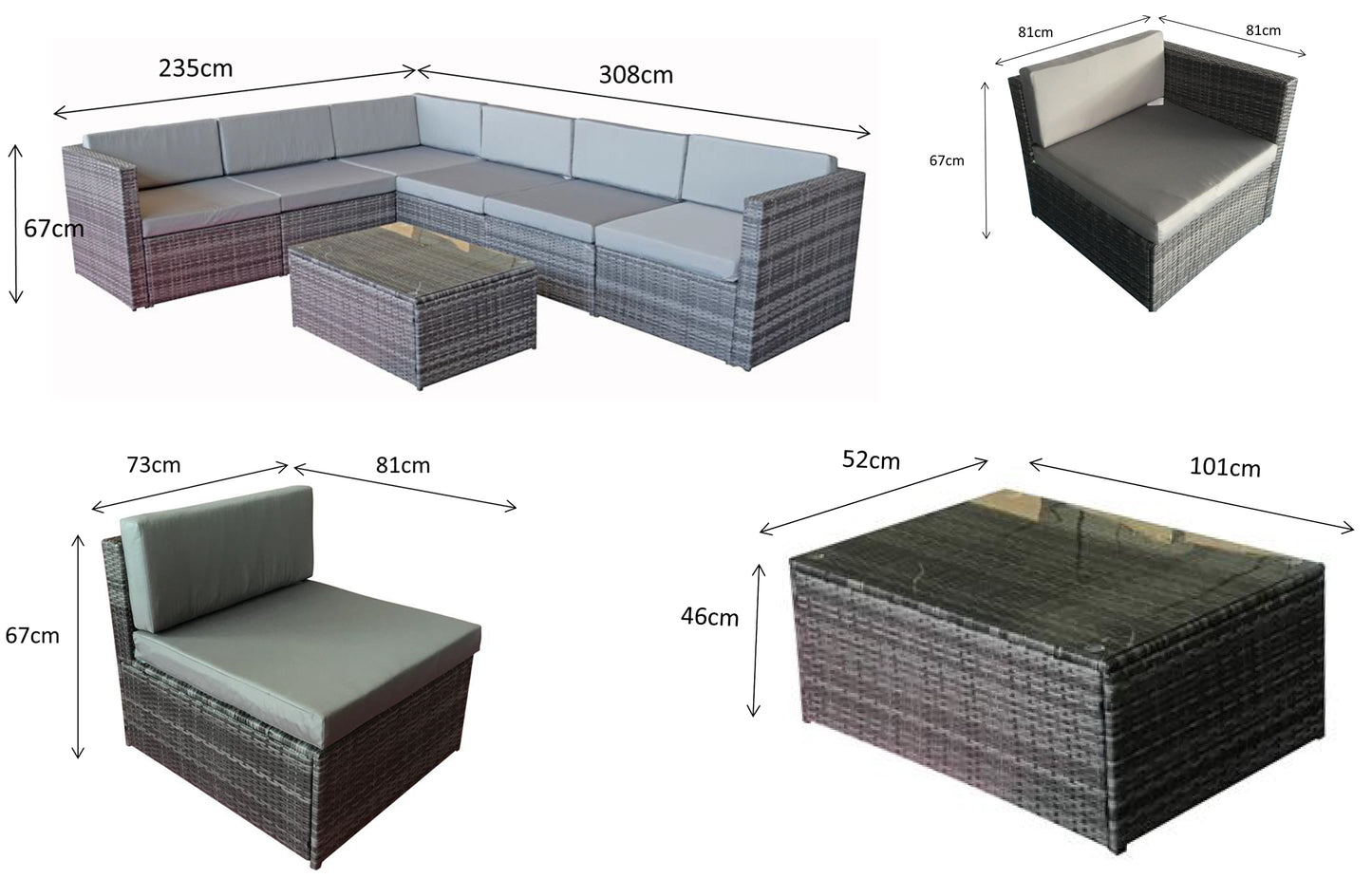 Signature Weave - Outdoor Furniture - Evie Modular Sofa Set In Mixed Grey With Steel Frame