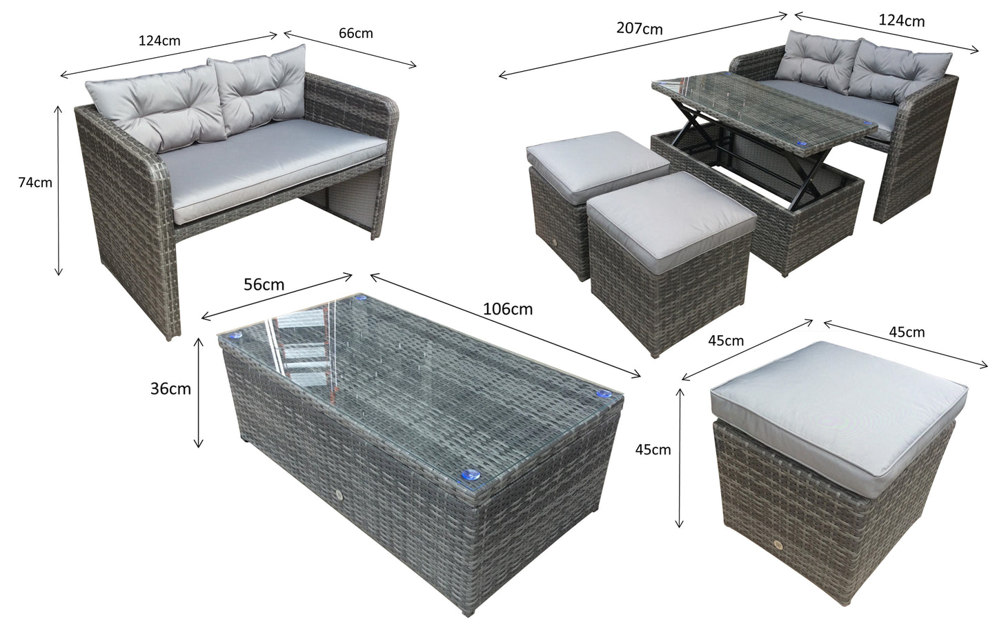 Signature Weave - Outdoor Furniture - Gemma - Compact Sofa With 2 Ottomans & Lift Up Coffee Table in Mixed Brown