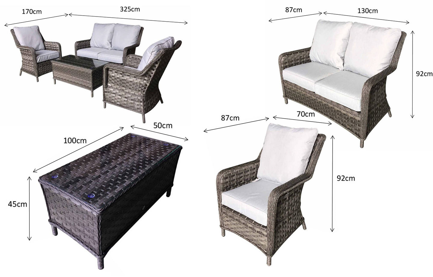 Signature Weave - Outdoor Furniture - Four Seater Sofa Set In Multi Grey Wicker With Pale Grey Cushions