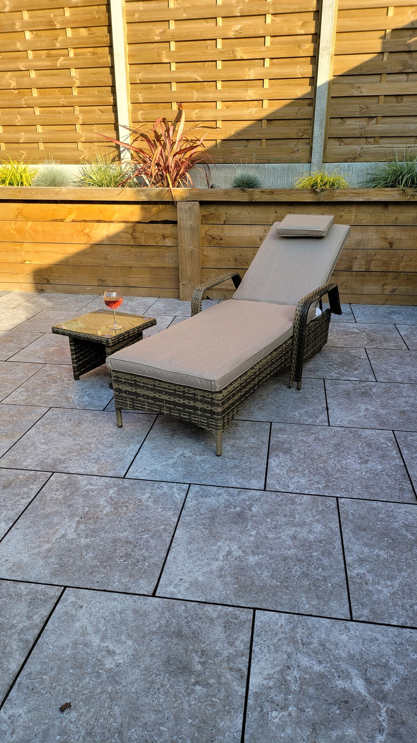 signature Weave - Outdoor Furniture - Savannah - Single Sunlounger With Drinks Table In Natural Brown Weave