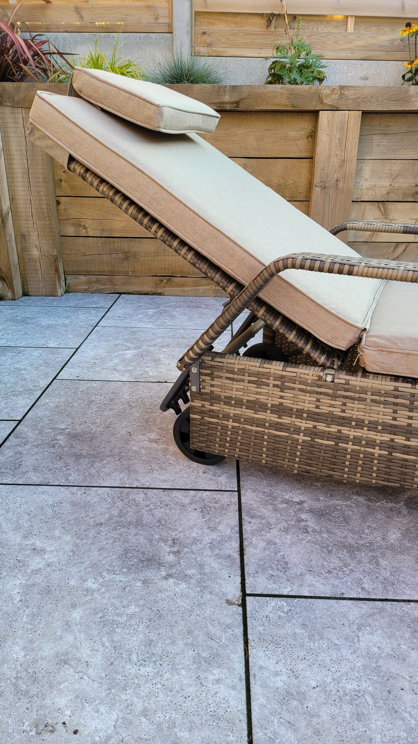 signature Weave - Outdoor Furniture - Savannah - Single Sunlounger With Drinks Table In Natural Brown Weave