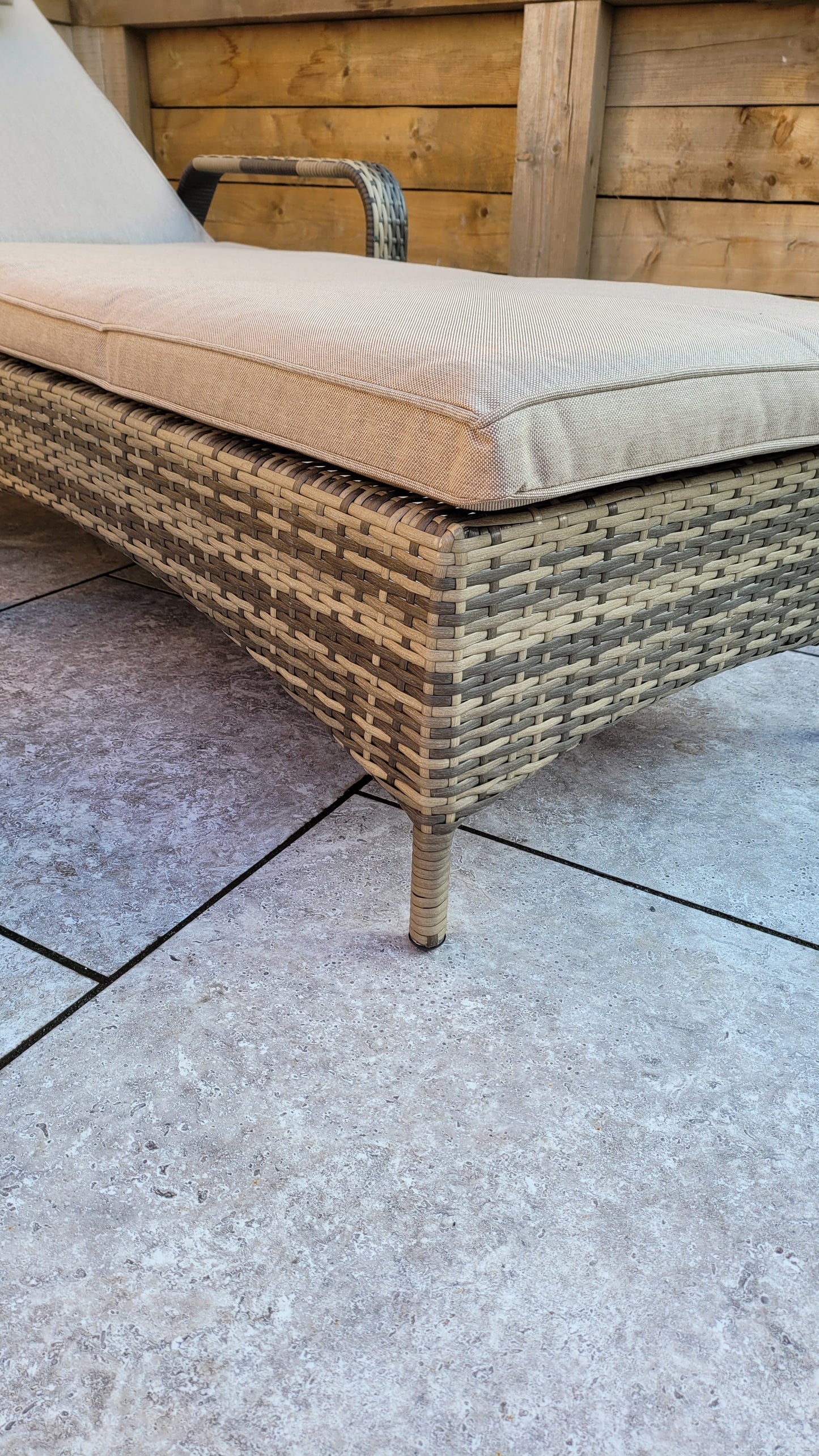 signature Weave - Outdoor Furniture - Savannah - Single Sunlounger With Drinks Table In Natural Brown Weave