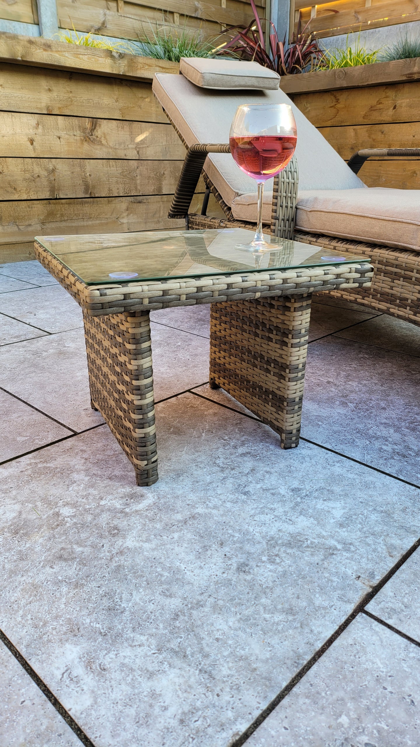 signature Weave - Outdoor Furniture - Savannah - Single Sunlounger With Drinks Table In Natural Brown Weave