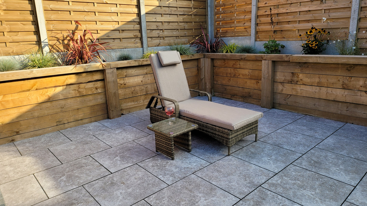 signature Weave - Outdoor Furniture - Savannah - Single Sunlounger With Drinks Table In Natural Brown Weave