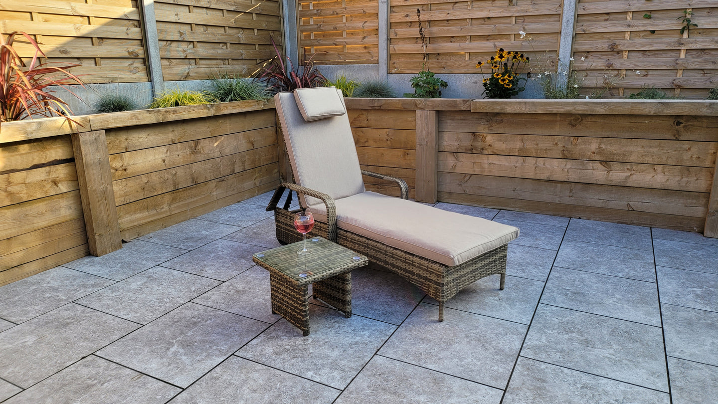 signature Weave - Outdoor Furniture - Savannah - Single Sunlounger With Drinks Table In Natural Brown Weave