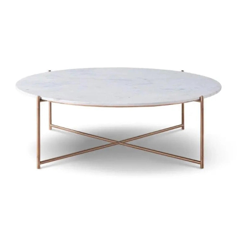 Adriana Large Round Coffee Table Bronze Frame With White Marble Top