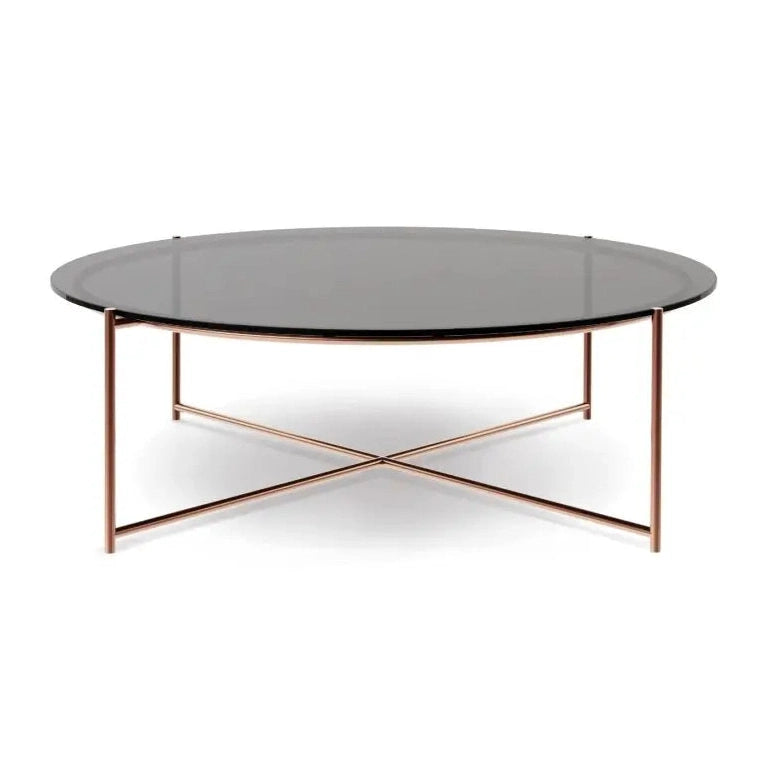 Adriana Large Round Coffee Table Bronze Frame With Smoked Glass Top