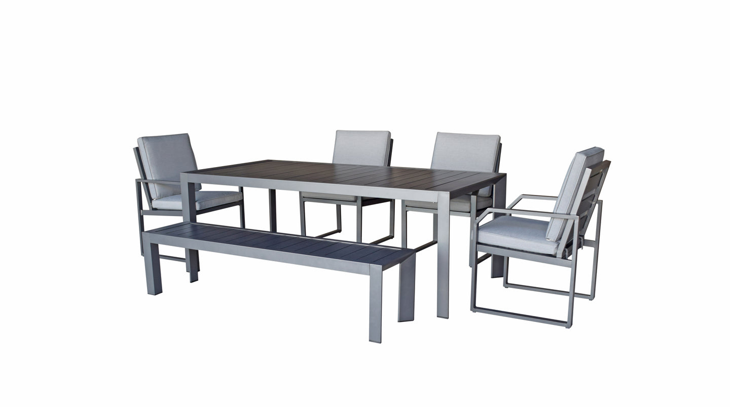 Signature Weave - Alarna Outdoor Grey Dining Set with Chairs and Bench