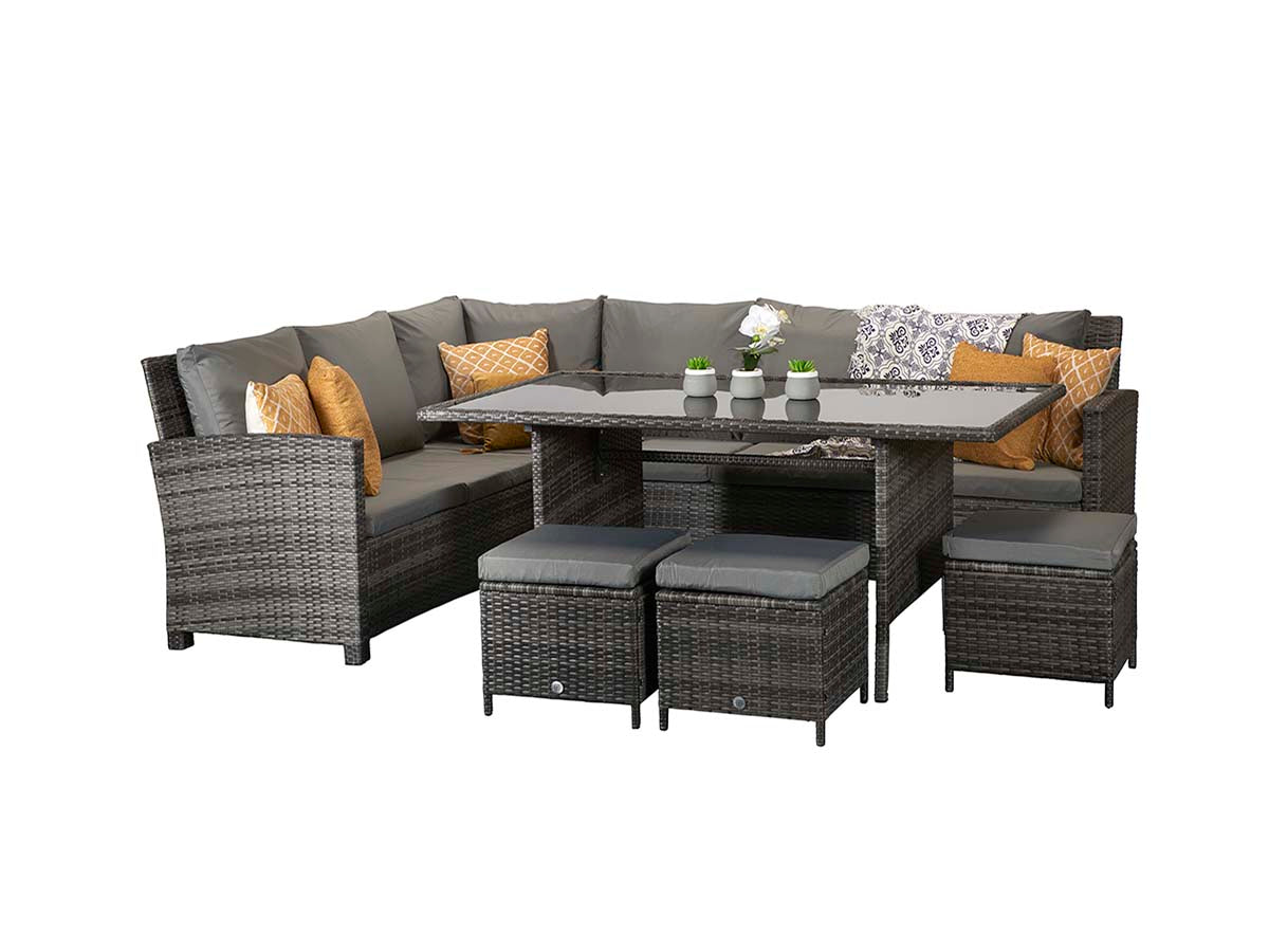 Signature Weave - Charlotte Outdoor Grey Corner Dining Sofa Set with Ottoman Stool Seats