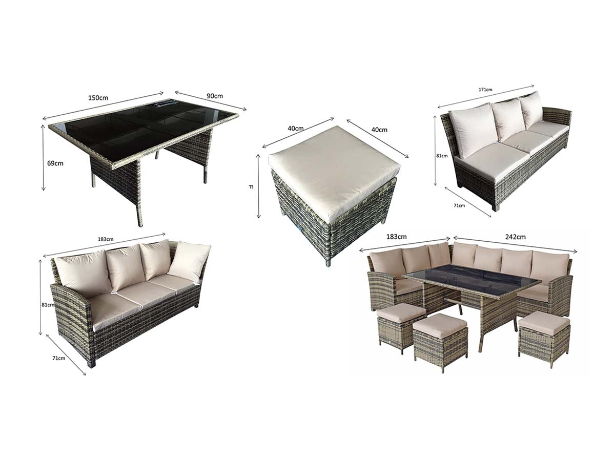 Signature Weave - Charlotte Outdoor Grey Corner Dining Sofa Set with Ottoman Stool Seats