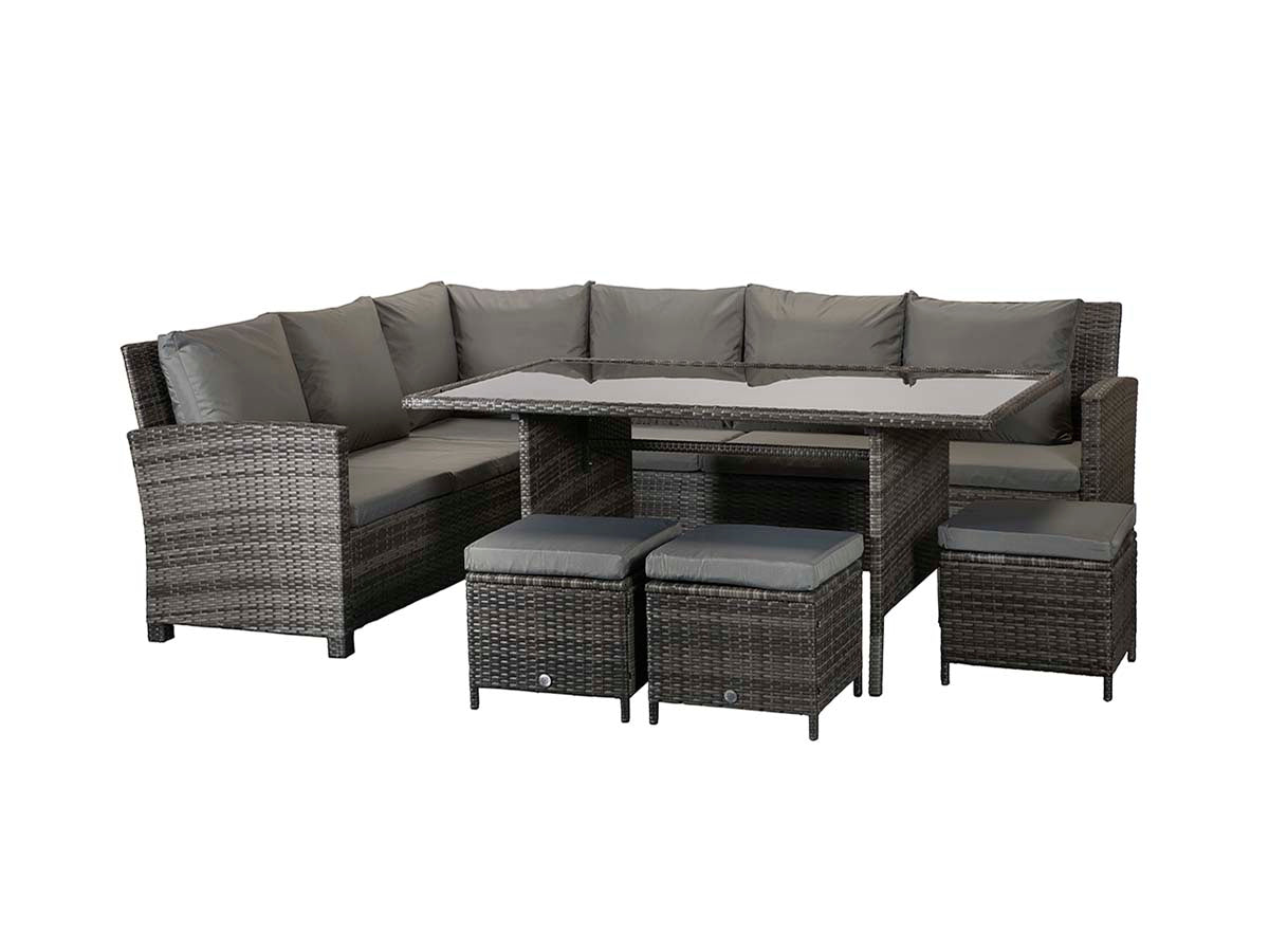 Signature Weave - Charlotte Outdoor Grey Corner Dining Sofa Set with Ottoman Stool Seats