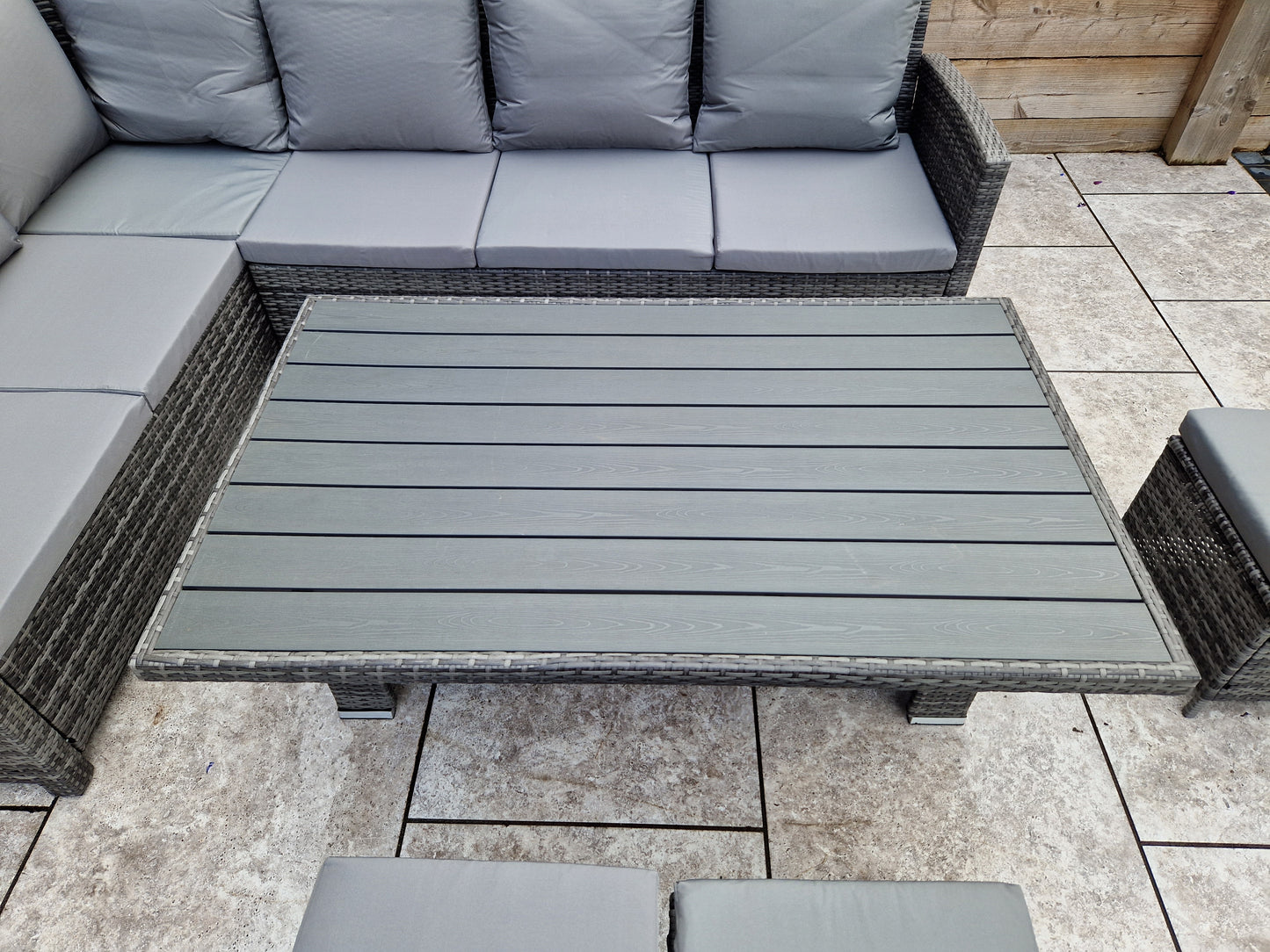 Signature Weave - Outdoor Furniture - Charlotte Corner Dining With Lift Table With Polywood Top In Flat Grey Weave