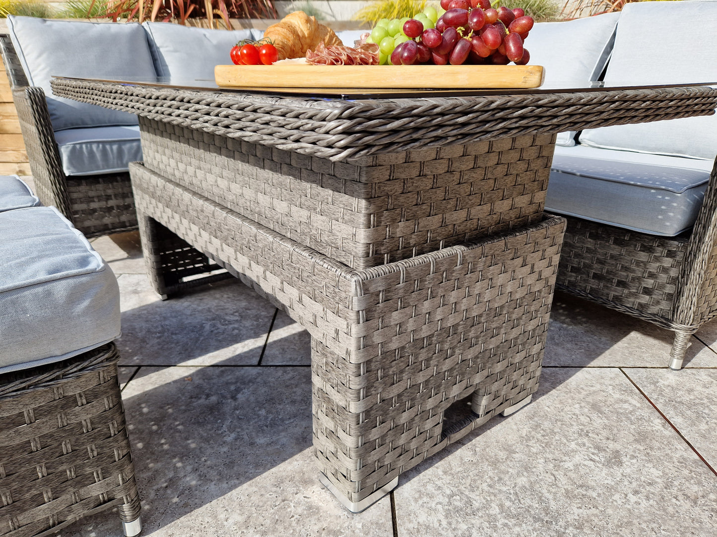 Signature Weave - Edwina Outdoor Grey Corner Sofa Dining Set with Lift Table & Ice Bucket