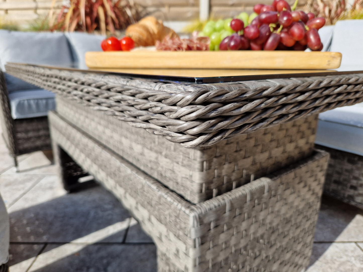 Signature Weave - Edwina Outdoor Grey Corner Sofa Dining Set with Lift Table & Ice Bucket