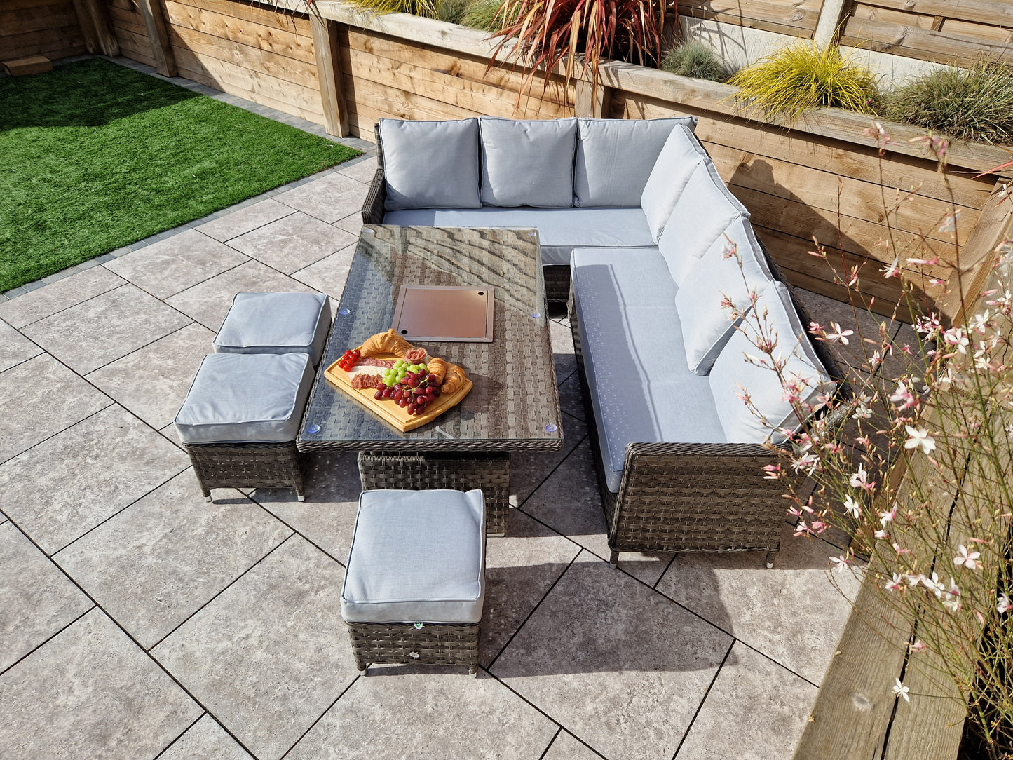 Signature Weave - Edwina Outdoor Grey Corner Sofa Dining Set with Lift Table & Ice Bucket