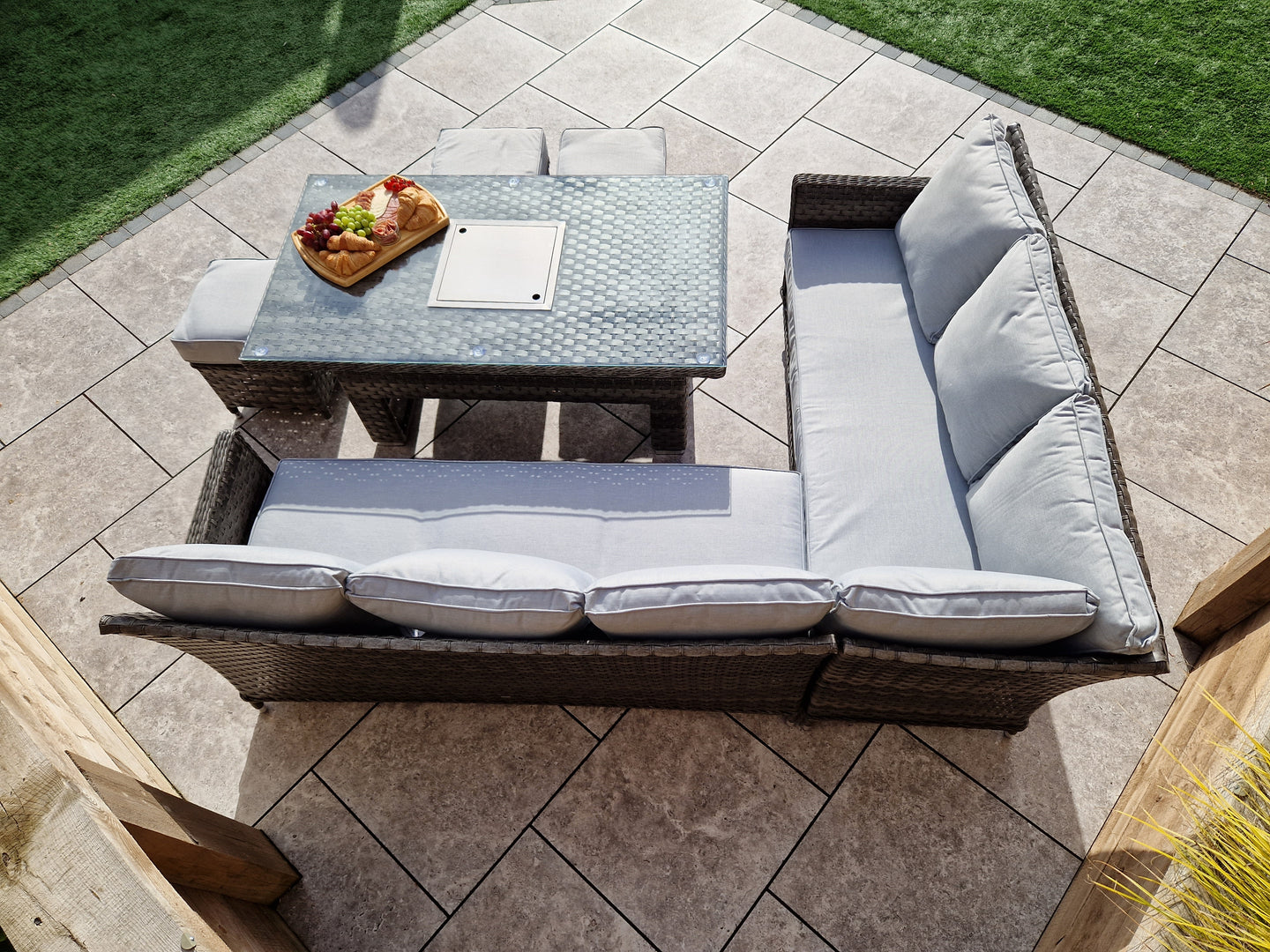 Signature Weave - Edwina Outdoor Grey Corner Sofa Dining Set with Lift Table & Ice Bucket