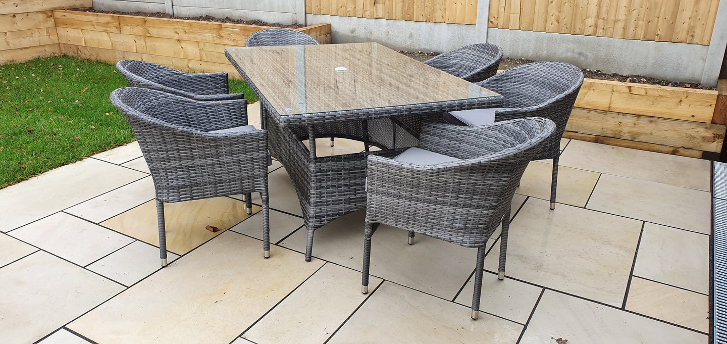 Signature Weave - Emily Outdoor Rattan Glass-Top Table with Rope Chairs