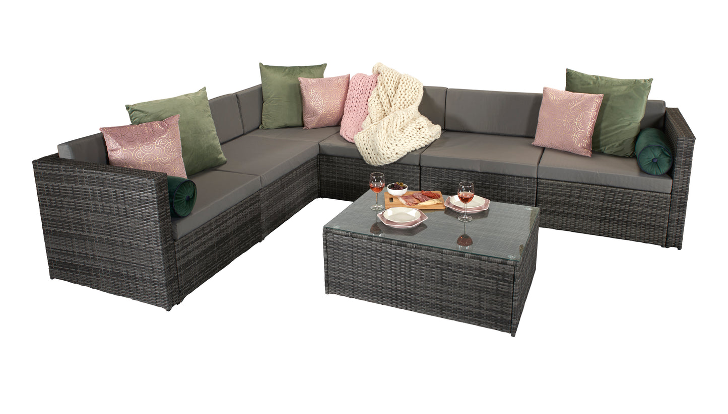 Signature Weave - Outdoor Furniture - Evie Modular Sofa Set In Mixed Grey With Steel Frame