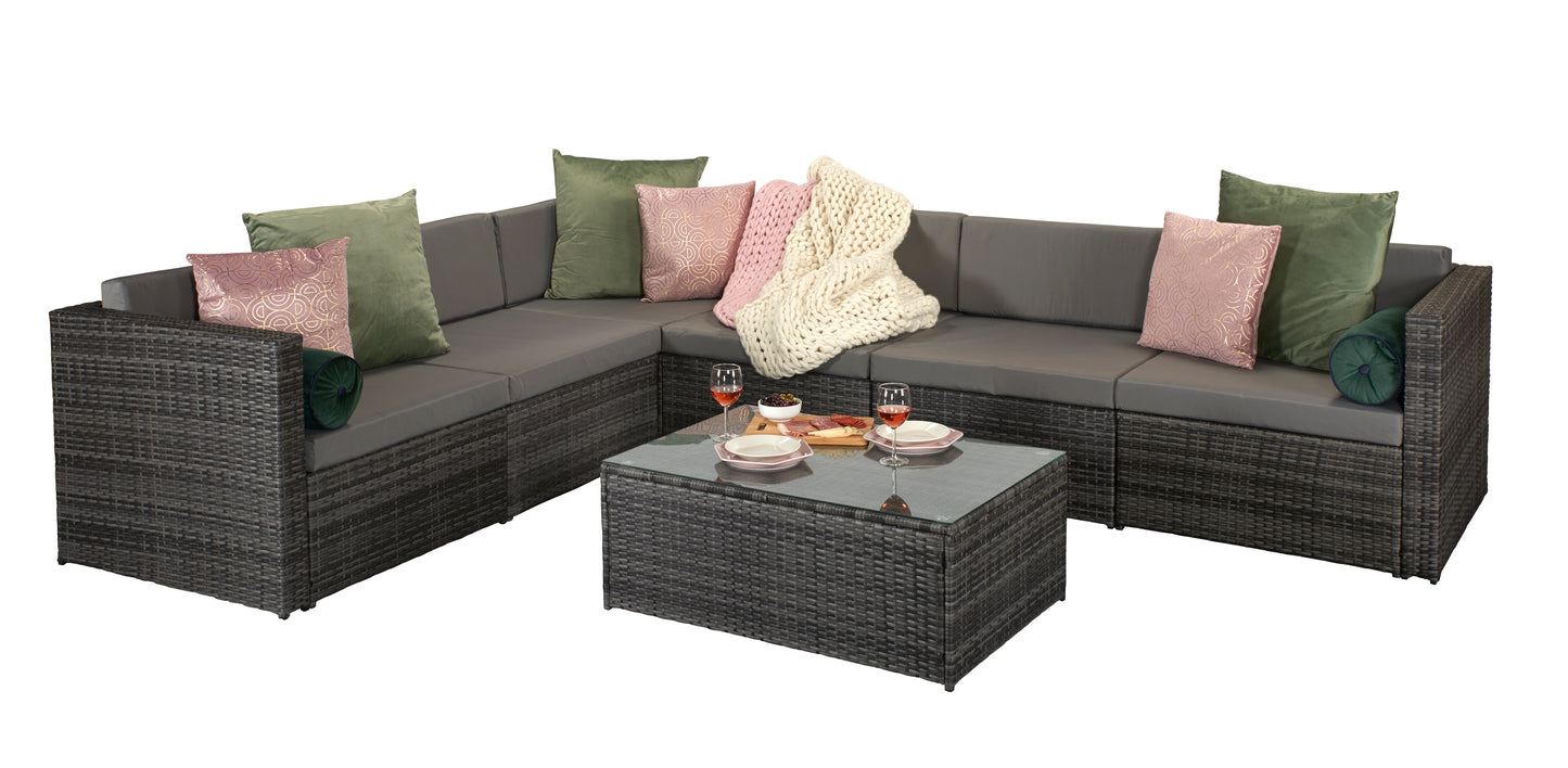 Signature Weave - Outdoor Furniture - Evie Modular Sofa Set In Mixed Grey With Steel Frame