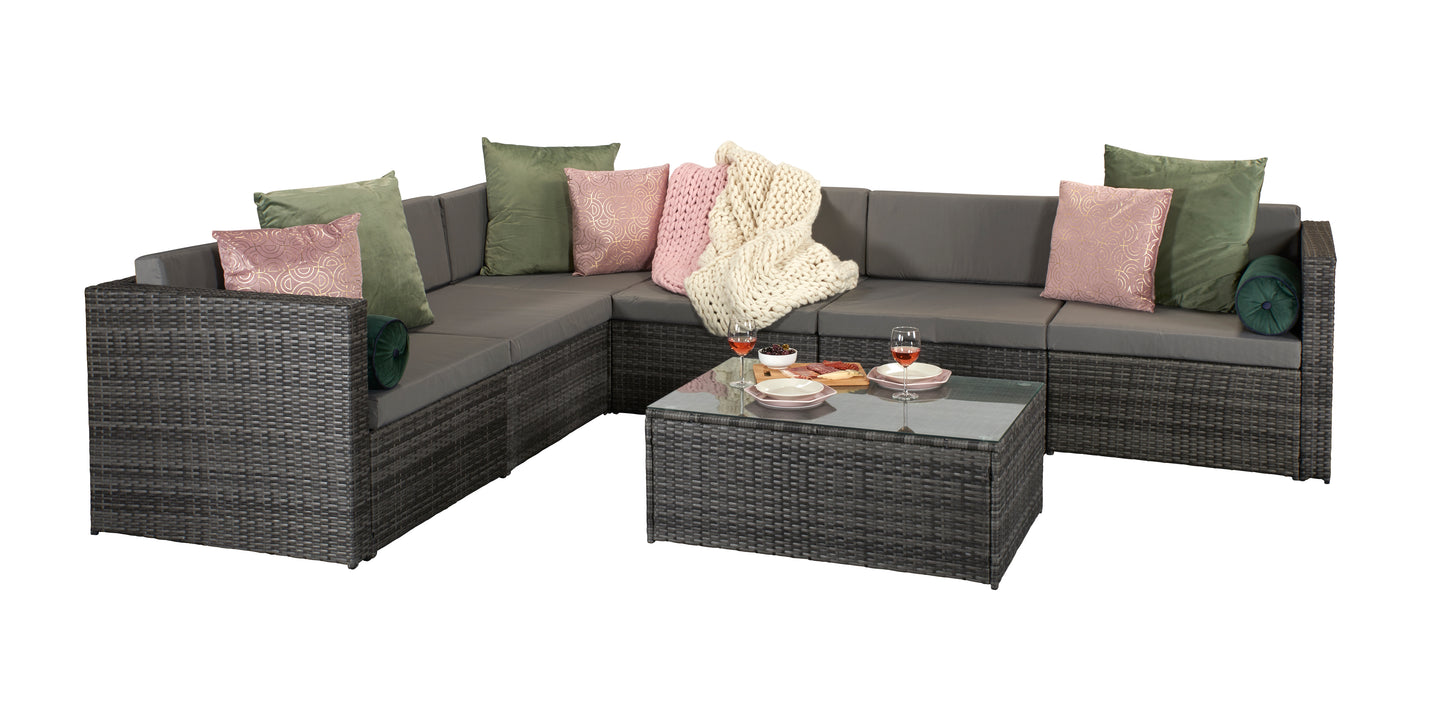 Signature Weave - Outdoor Furniture - Evie Modular Sofa Set In Mixed Grey With Steel Frame