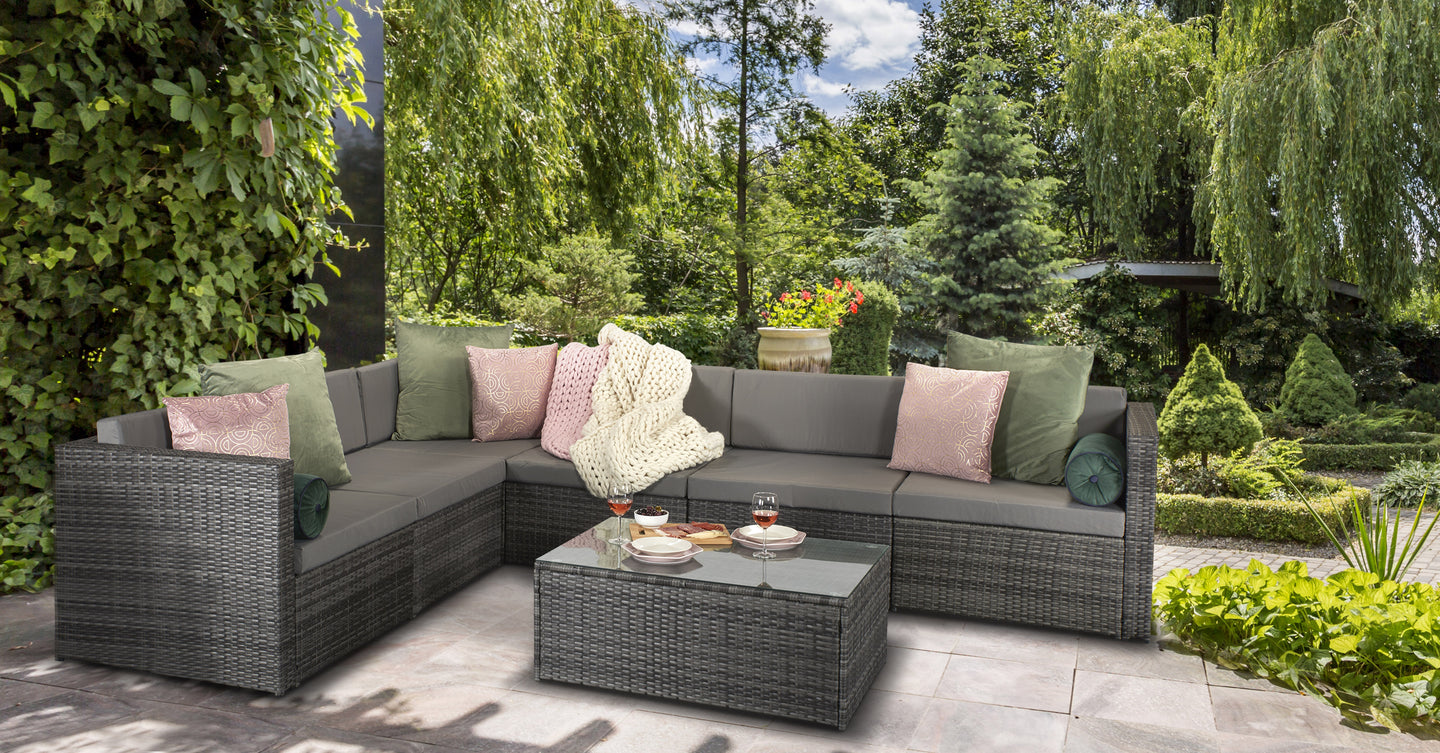 Signature Weave - Outdoor Furniture - Evie Modular Sofa Set In Mixed Grey With Steel Frame