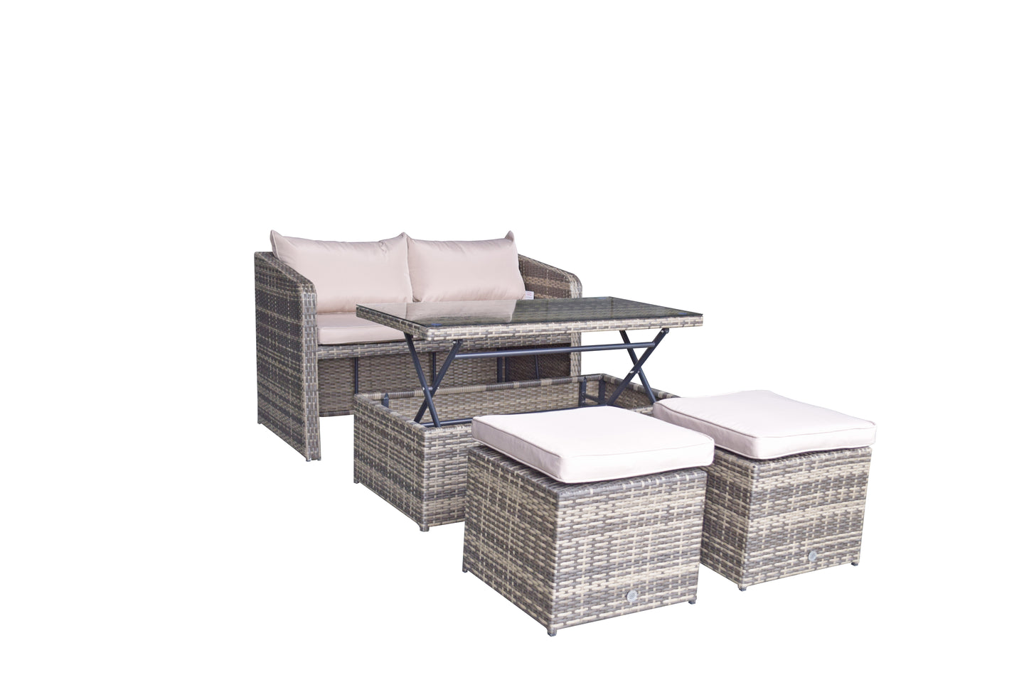 Signature Weave - Outdoor Furniture - Gemma - Compact Sofa With 2 Ottomans & Lift Up Coffee Table in Mixed Brown