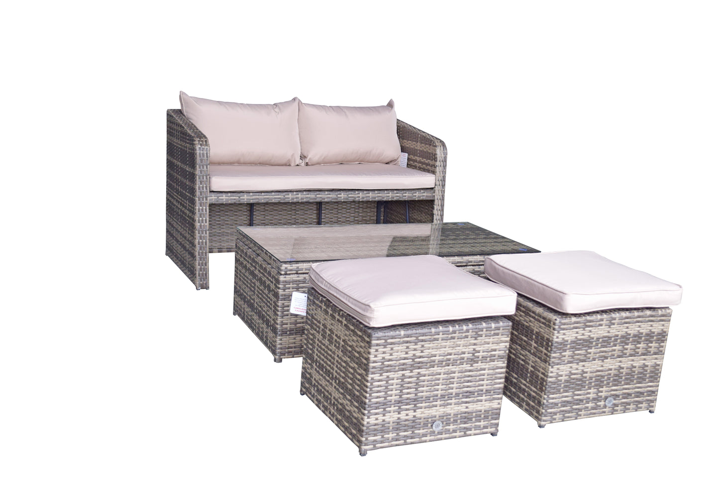 Signature Weave - Outdoor Furniture - Gemma - Compact Sofa With 2 Ottomans & Lift Up Coffee Table in Mixed Brown