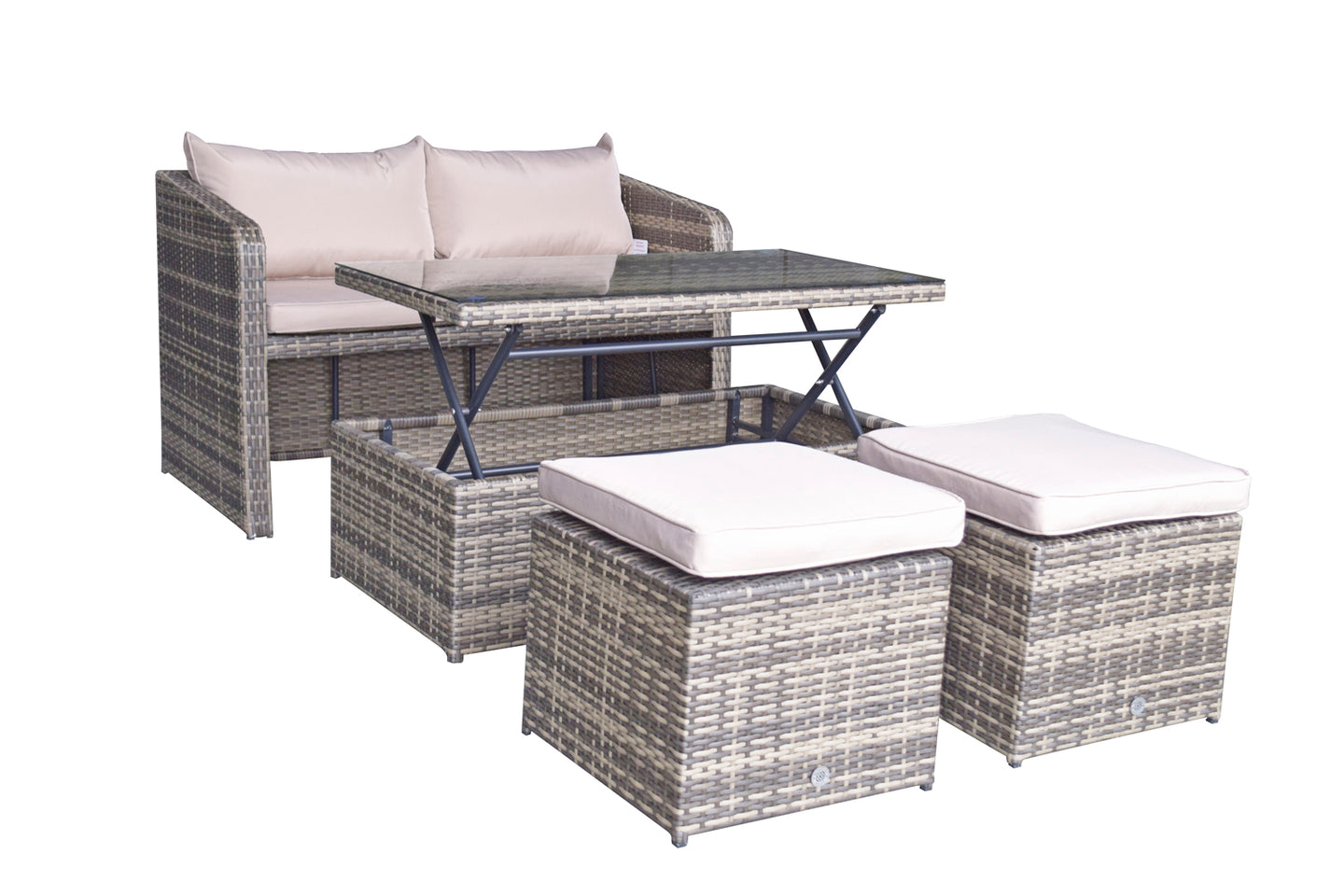 Signature Weave - Outdoor Furniture - Gemma - Compact Sofa With 2 Ottomans & Lift Up Coffee Table in Mixed Brown