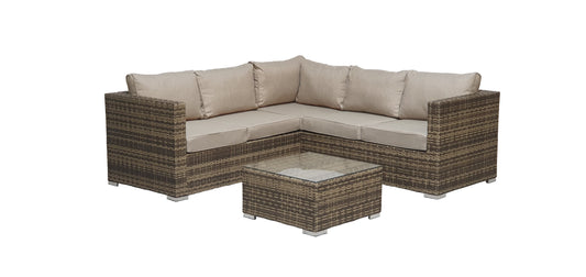 Signature Weave - Outdoor Furniture - Georgia - Compact Corner Sofa Set With Coffee Table Mixed Brown