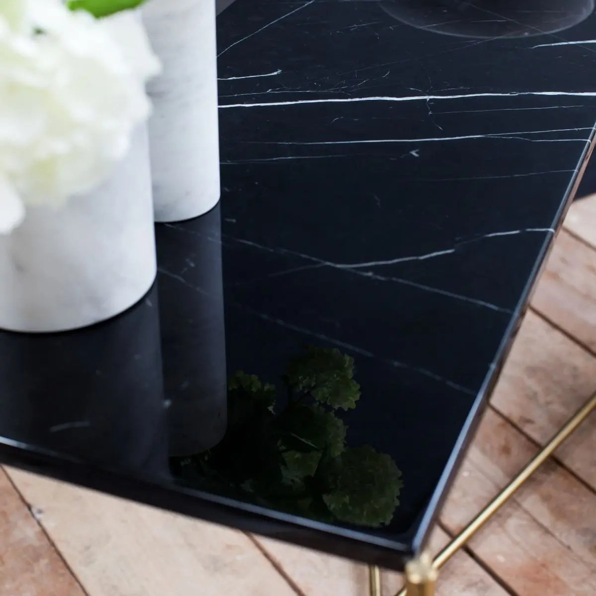 Iris Large TV Stand Black Marble & Brass Frame