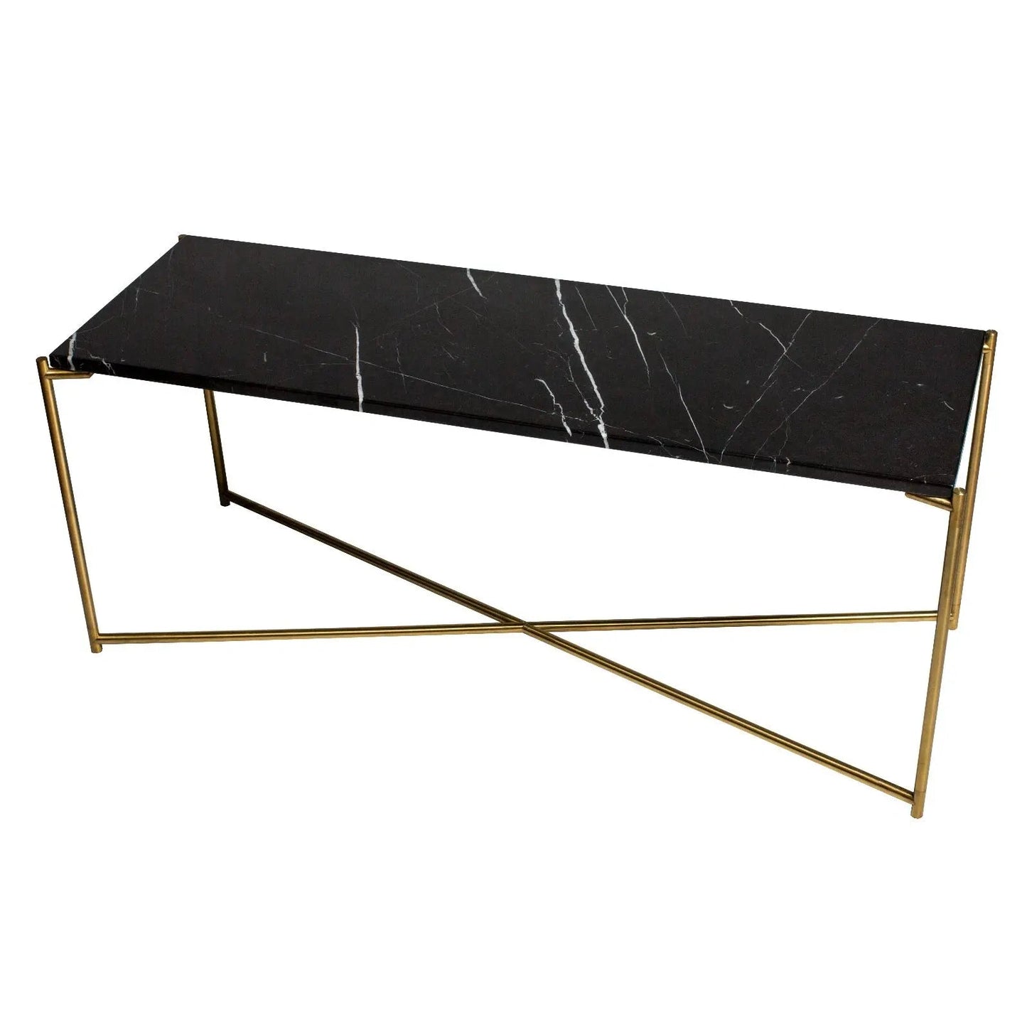 Iris Large TV Stand Black Marble & Brass Frame