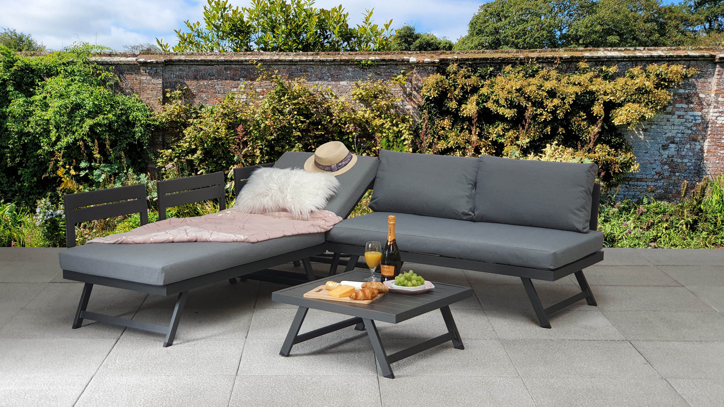 Signature Weave - Kimmie Outdoor Corner Lounge Set with Adjustable Head Rest Grey Frame